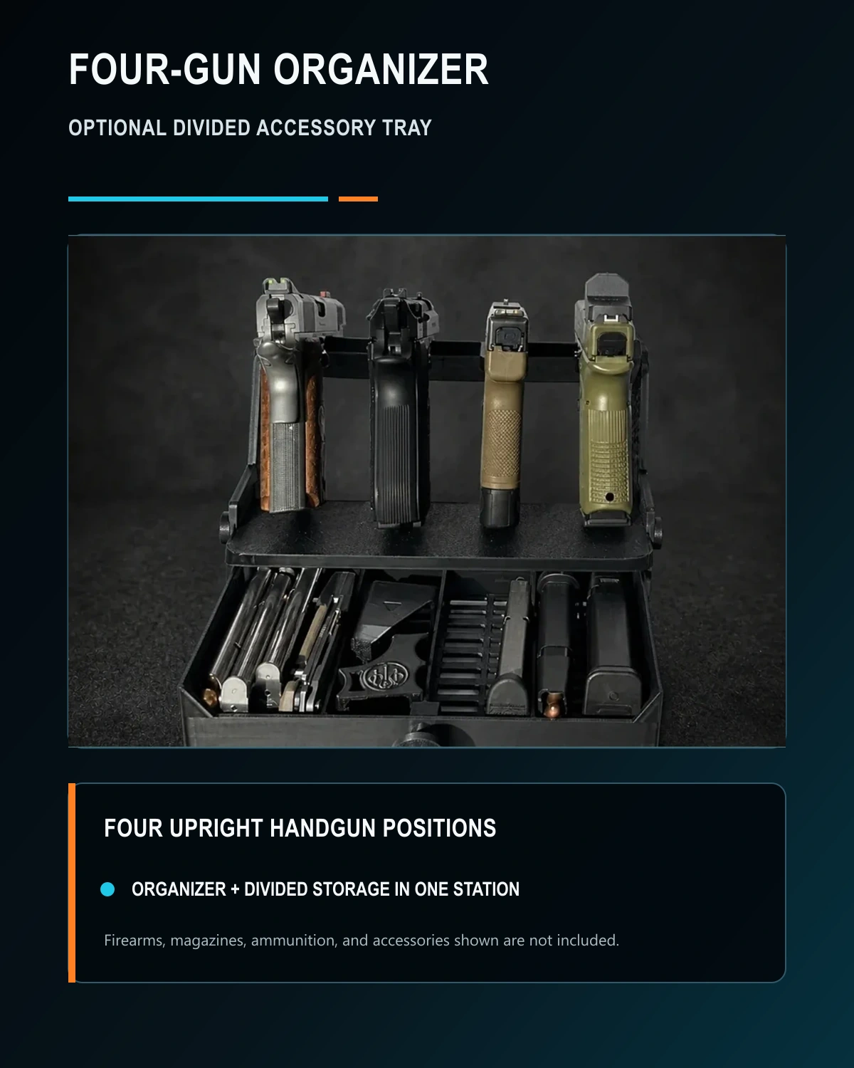 Four-Gun Organizer with Divided Accessory Tray